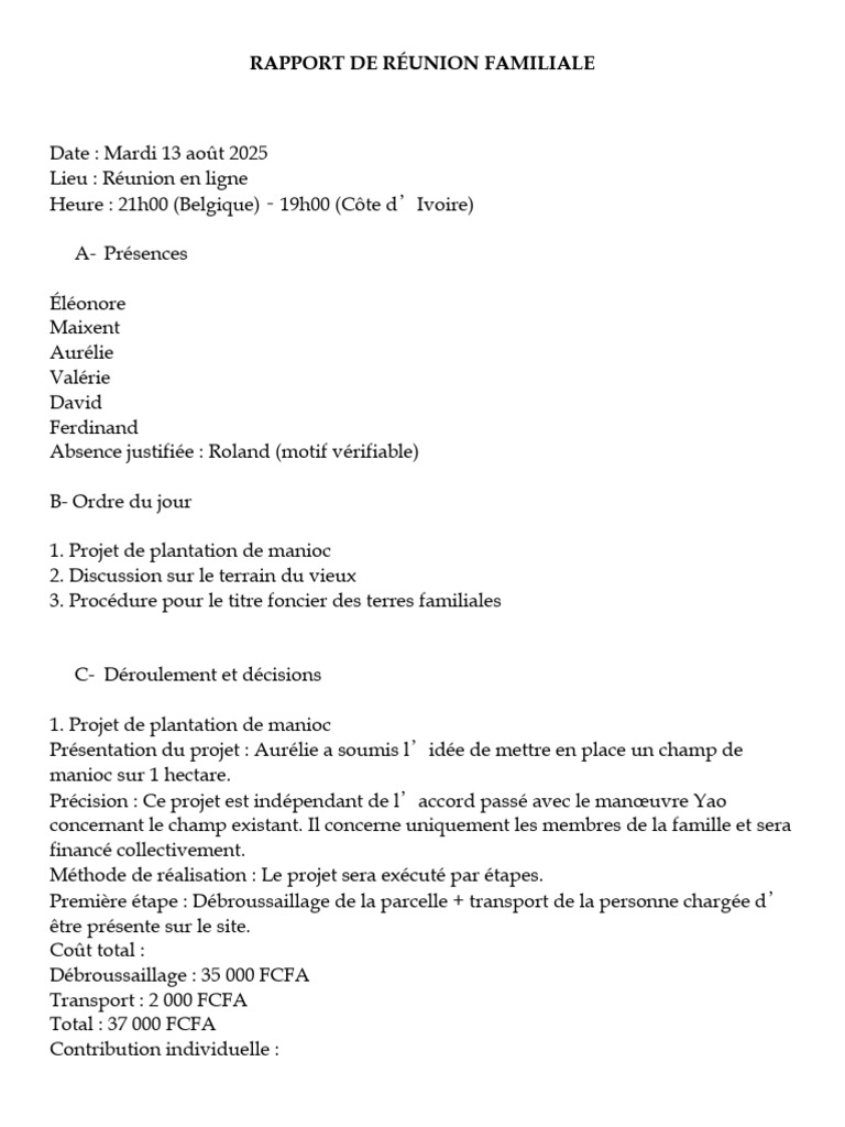Rapport de Réunion Familiale | PDF