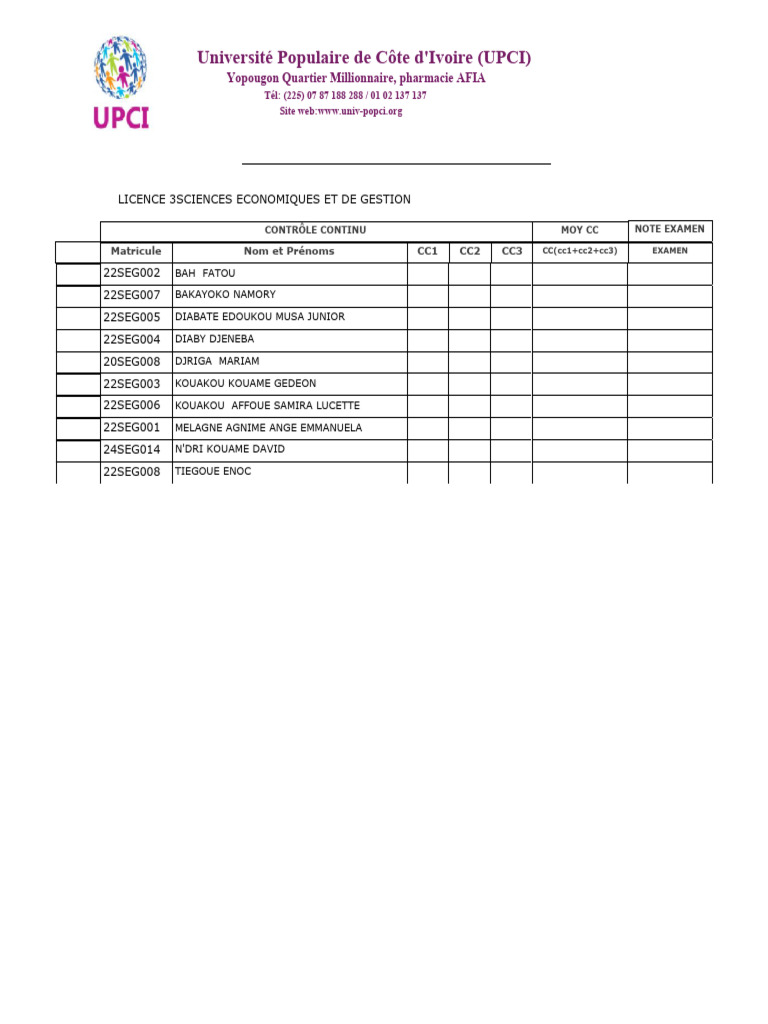 Liste de Note l3 Seg 24-25 | PDF