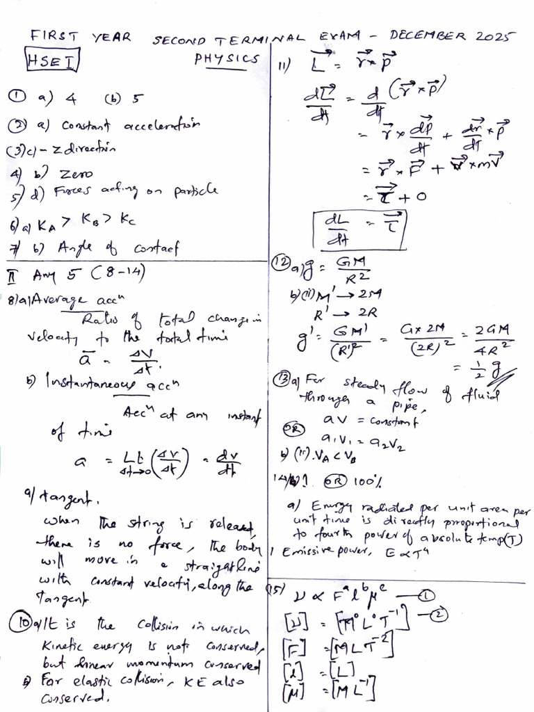 First Yr Sec Term2025 - Physics Key | PDF