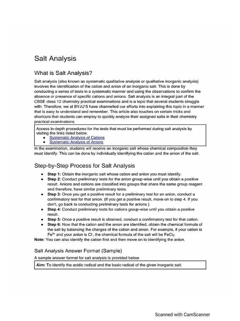 Salt Analysis 1 | PDF