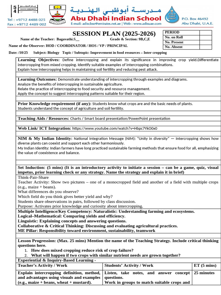 Lesson Plan - Inter Cropping | PDF | Agriculture | Sustainable Agriculture