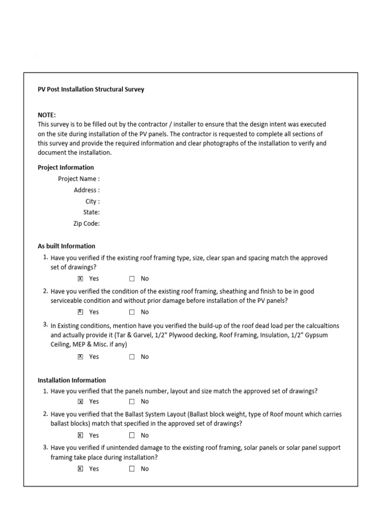 Postinstall Checklist BPV Ramonb | PDF | Roof | Framing (Construction)
