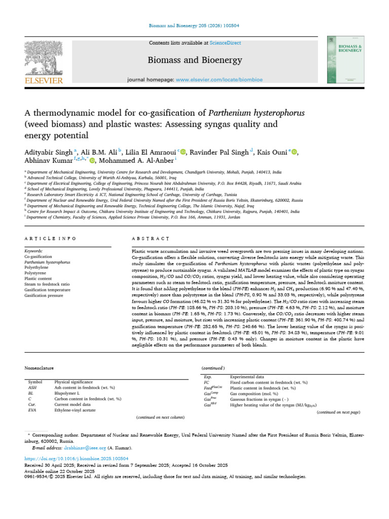 Biomass and Bioenergy: Parthenium Hysterophorus | PDF | Gasification ...
