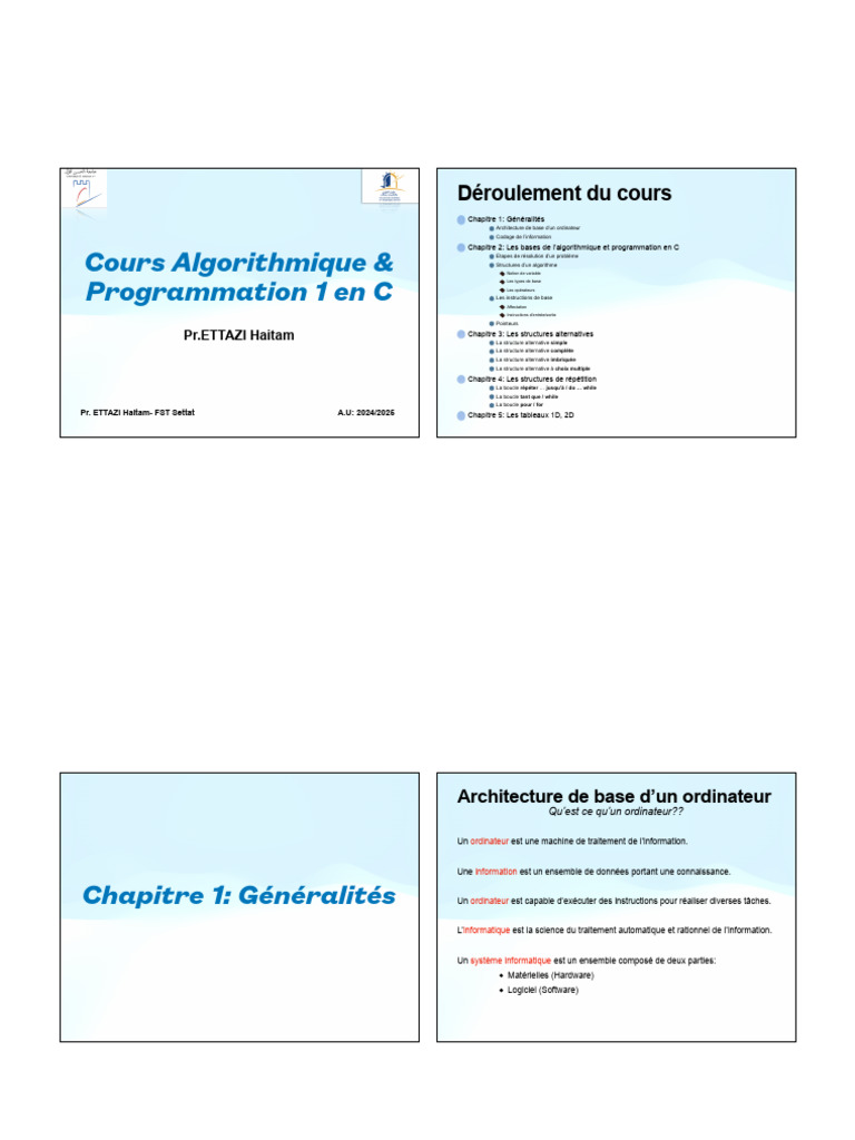 Algo1Chap1, Prog in C, Computer Science | PDF | Mémoire (informatique ...