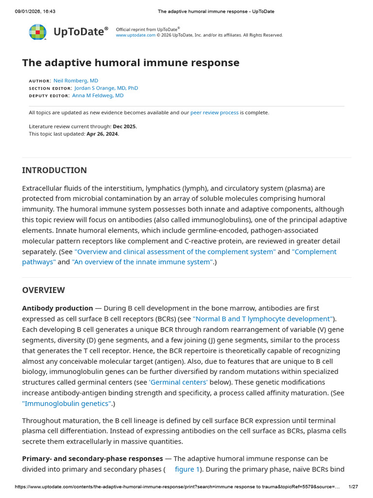 The Adaptive Humoral Immune Response - UpToDate | PDF | B Cell | Antibody