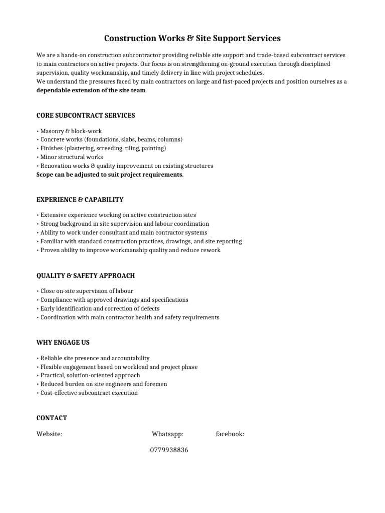 Subcontractor Capability Statement Richard Tatyabala | PDF