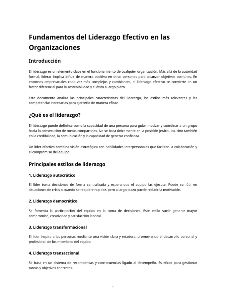 Fundamentos Del Liderazgo Efectivo | PDF | Liderazgo | Psicología Social