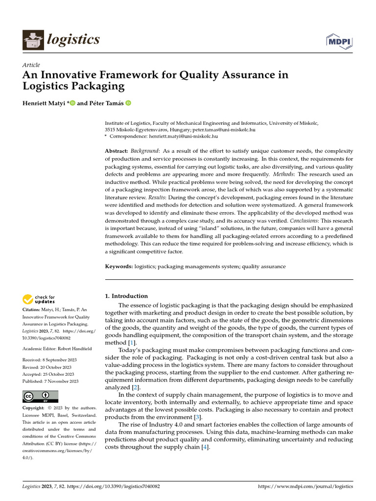 An Innovative Framework for Quality Assurance in Logistics Packaging ...