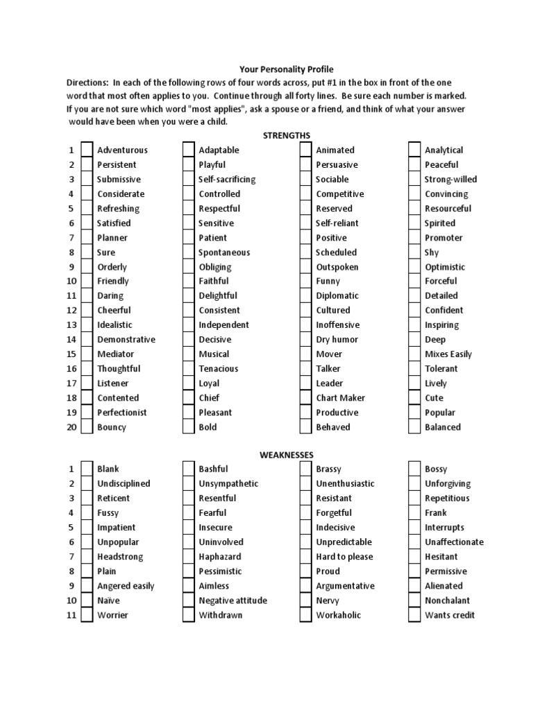 Personality Test (WORD) PDF Psychological Theories Psychology