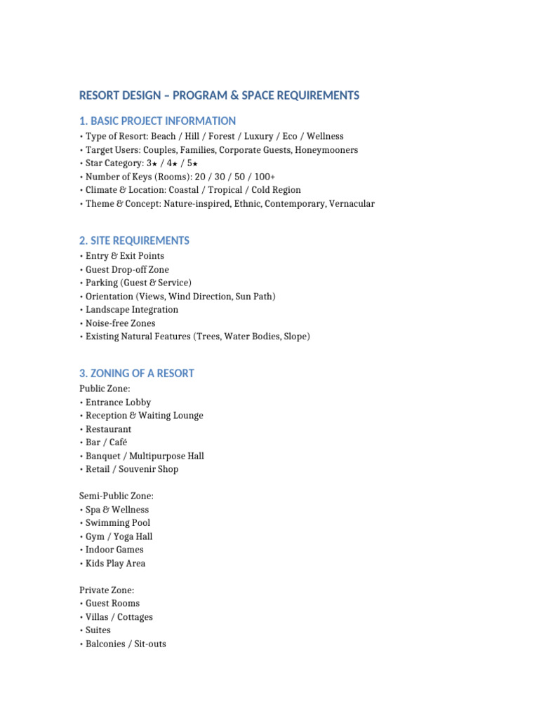 Resort Design Program Document | PDF | Shower