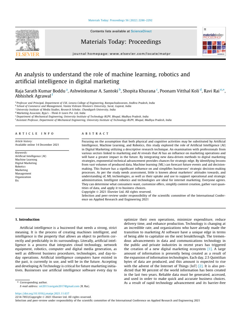 An Analysis to Understand the Role of Machine Learning, Robotics And ...