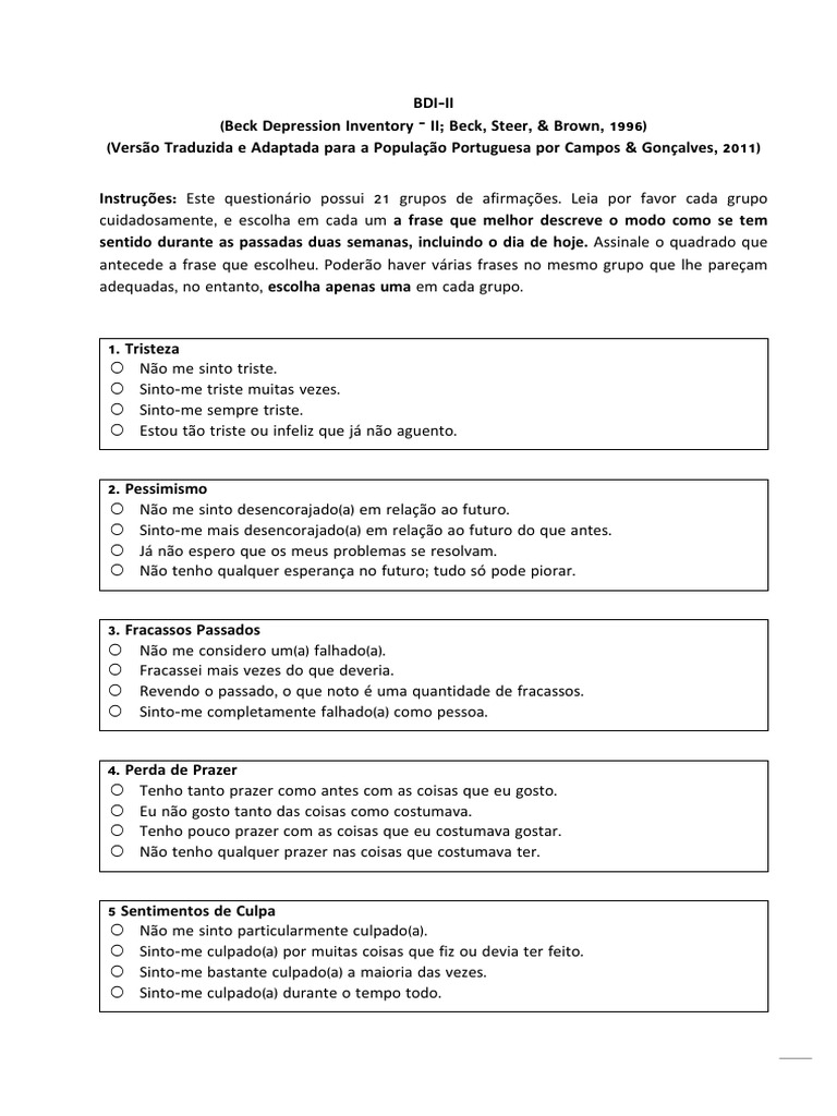 Bdi Ii | PDF | Prazer