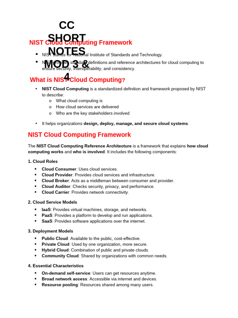 CC Short Notes | PDF | Cloud Computing | Computer Security