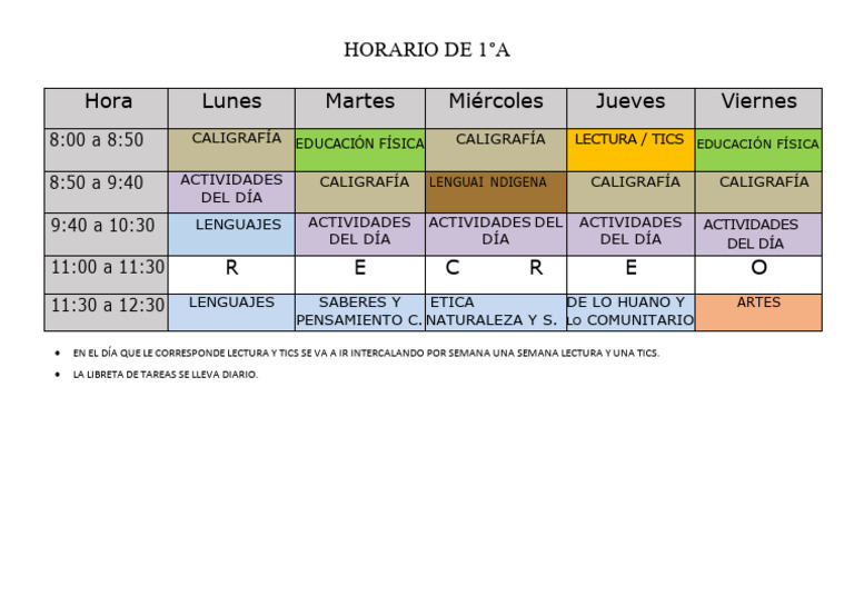 Horario de 1ºA | PDF