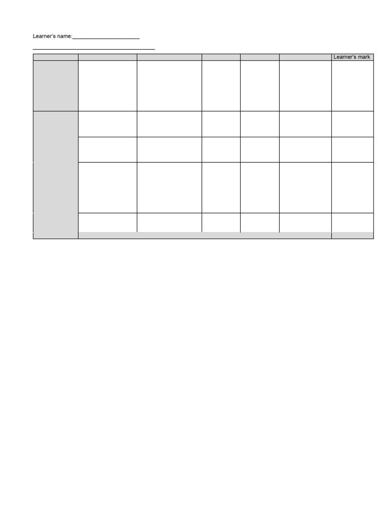 Grade 5 Practical Task Rubric | PDF | Skeleton | Skeletal System