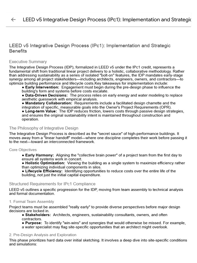 LEED v5 Integrative Design Process (IPc1) - Implementation and ...