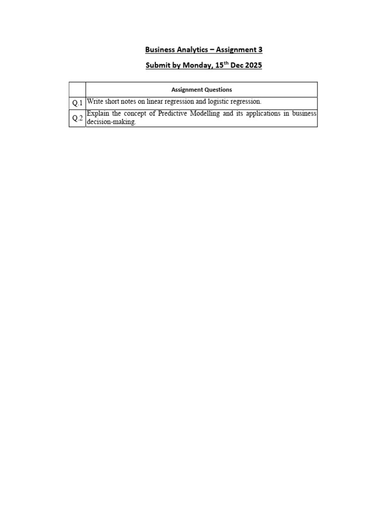 Business Analytics - Assignment 3 | PDF