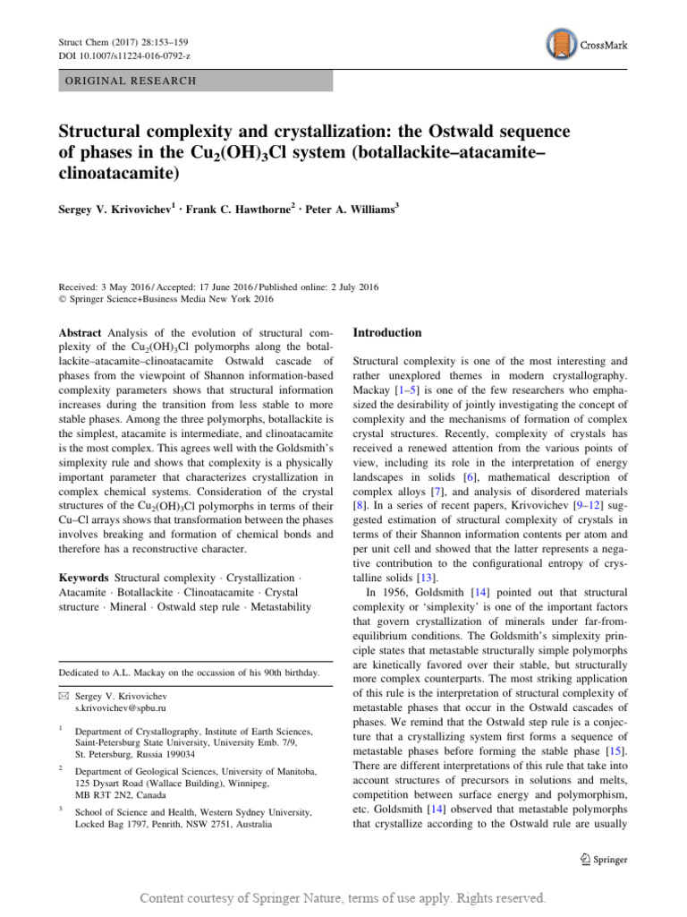 Structural Complexity and Crystallization The Ostw | PDF | Mineralogy ...