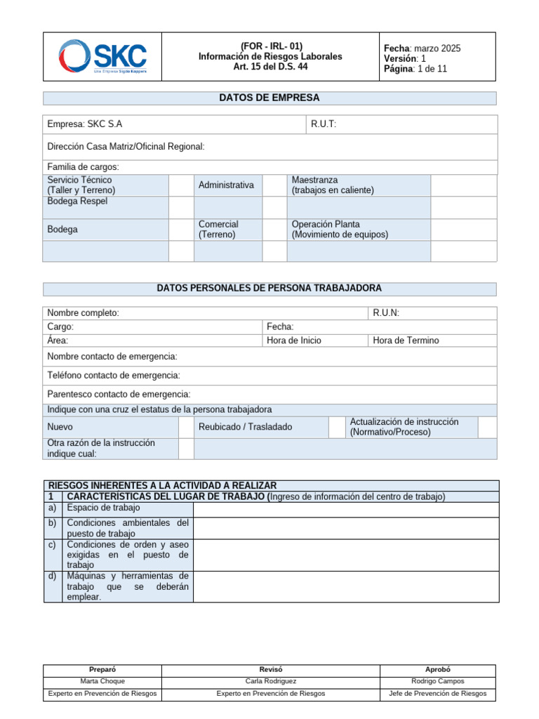 FORMATO IRL Información de Los Riesgos Laborales DS 44 V2 (1) (1) (1 ...