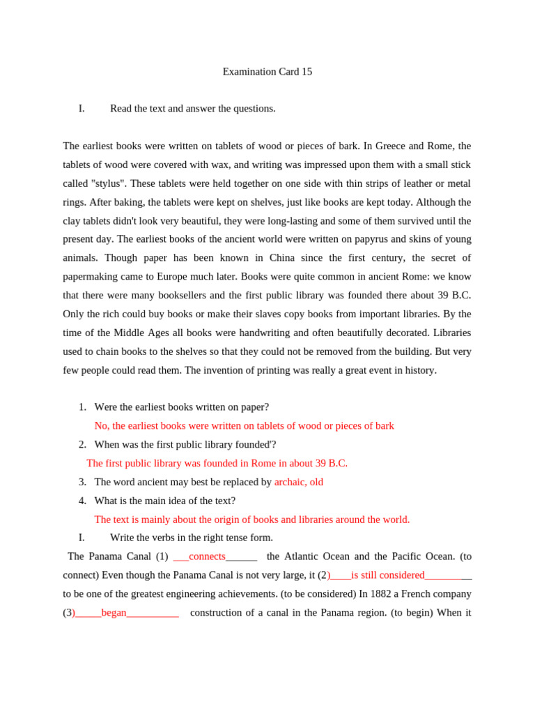 Examination Card 15 | PDF | Books | Paper