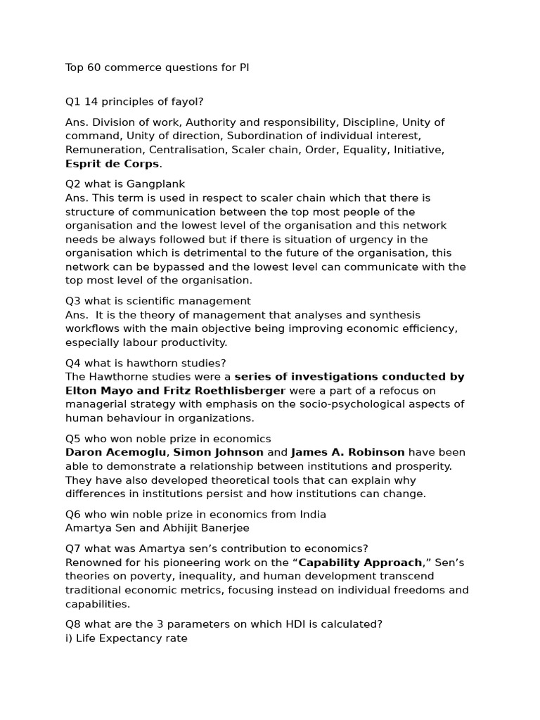 Top 60 Commerce Questions For PI Answers | PDF | Collateralized Debt ...