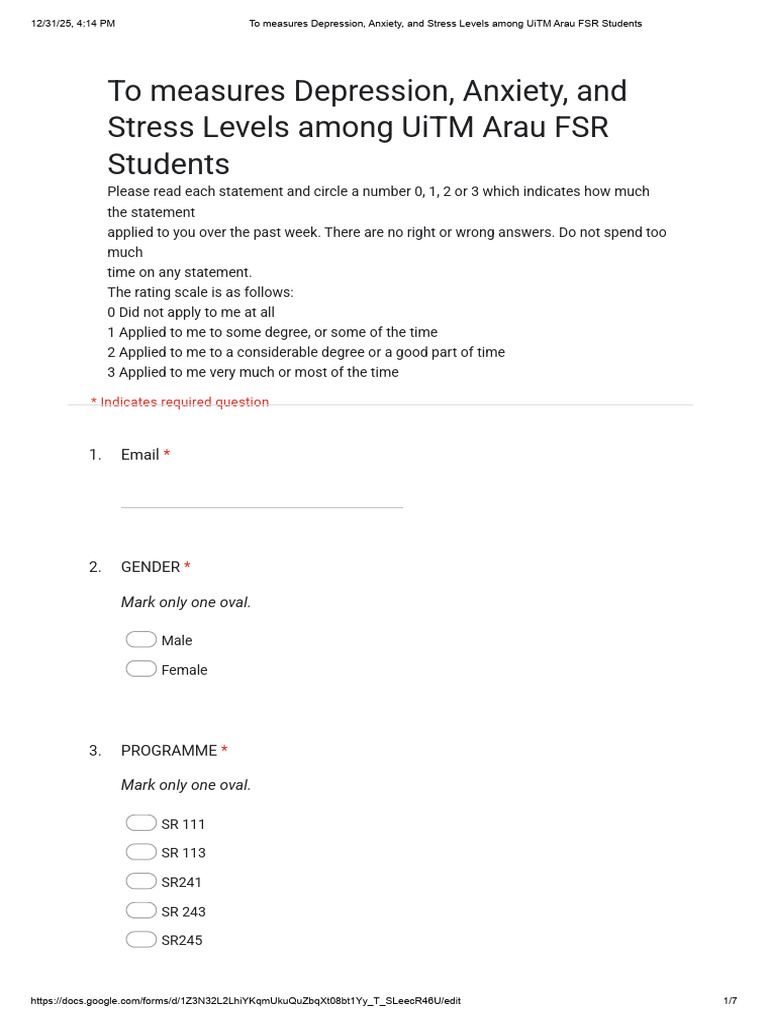 Google Forms (To Measures Depression, Anxiety, and Stress Levels Among ...