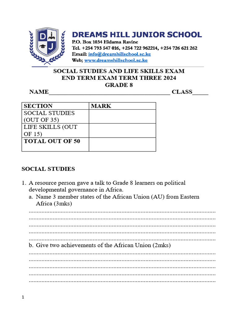 Grade 8 Social Studies Endterm Term Three 2024 Exam | PDF | Chess ...
