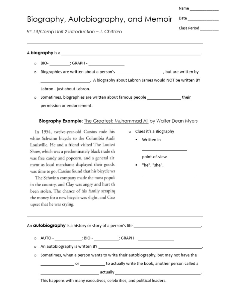 Bio, Auto, Mem Slotted Notes | PDF | Literary Theory | Writing