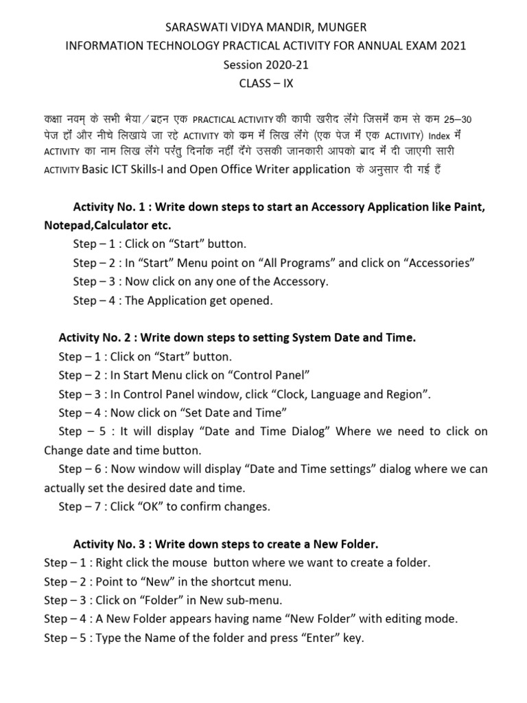 PRACTICAL ACTIVITIES FOR CLASS IX th-1 | PDF | Gmail | Software