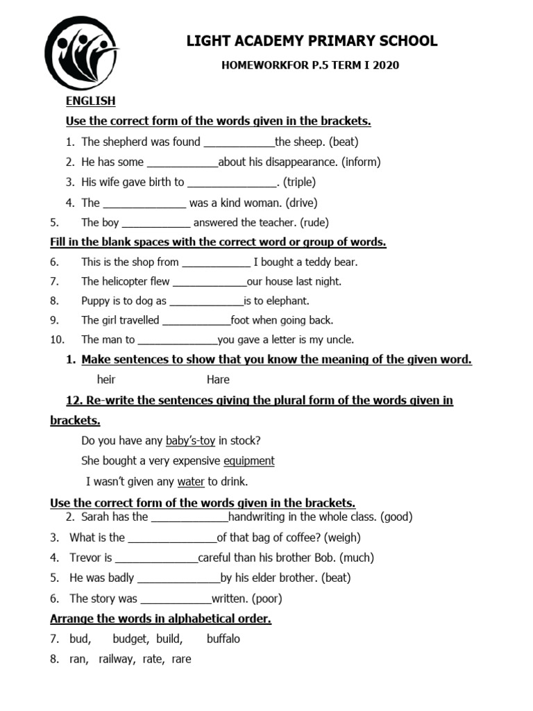 P.5 HOMEWORK TERM I 2020 LIGHT ACADEMY PRIMARY SCHOOL | PDF | Nile | Uganda