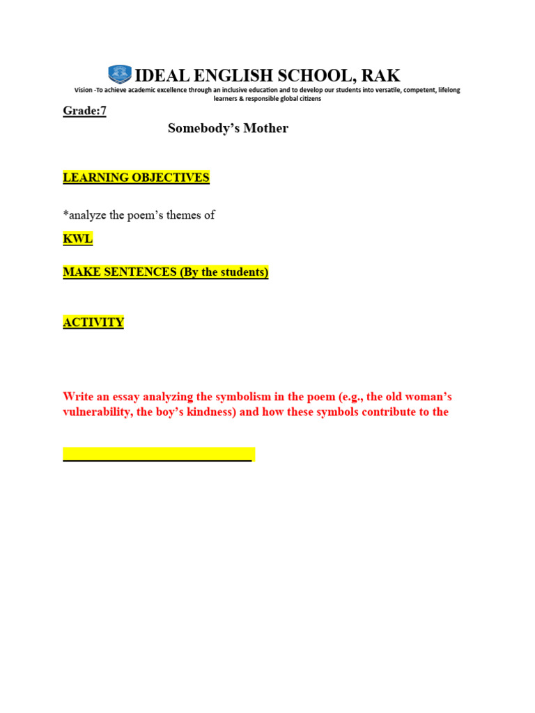 Somebody S Mother Notes | PDF | Compassion | Empathy