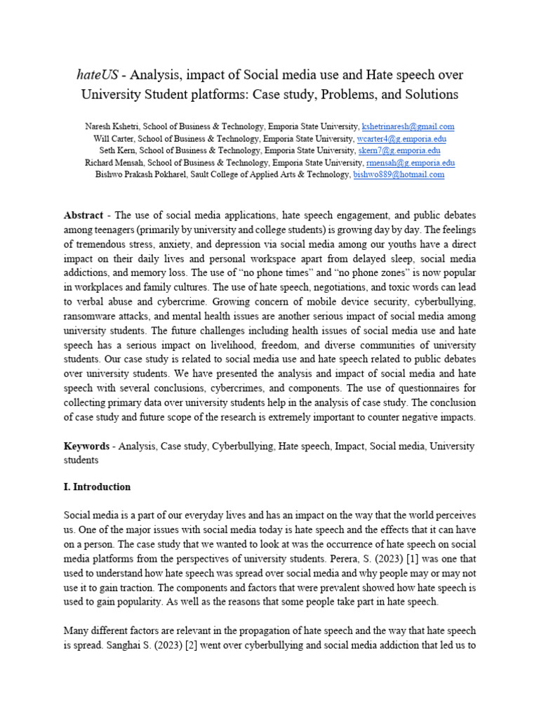 HateUS - Analysis Impact of Social Media Use and | PDF | Cyberbullying ...