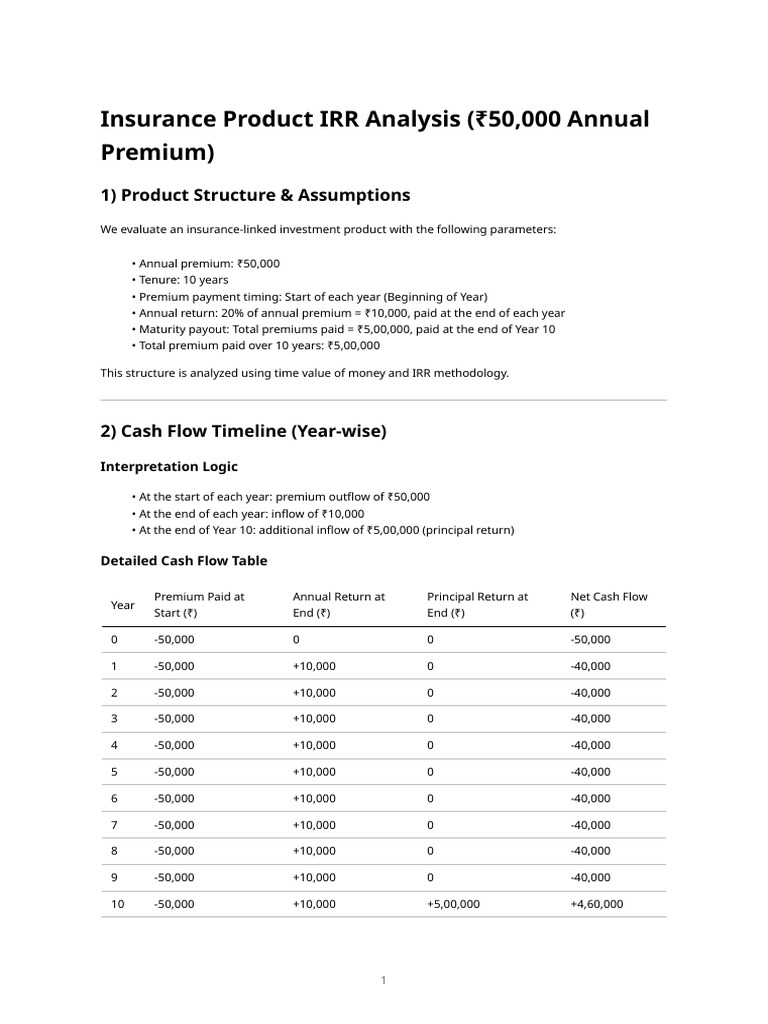 Insurance Irr Analysis Note | PDF | Internal Rate Of Return | Investing