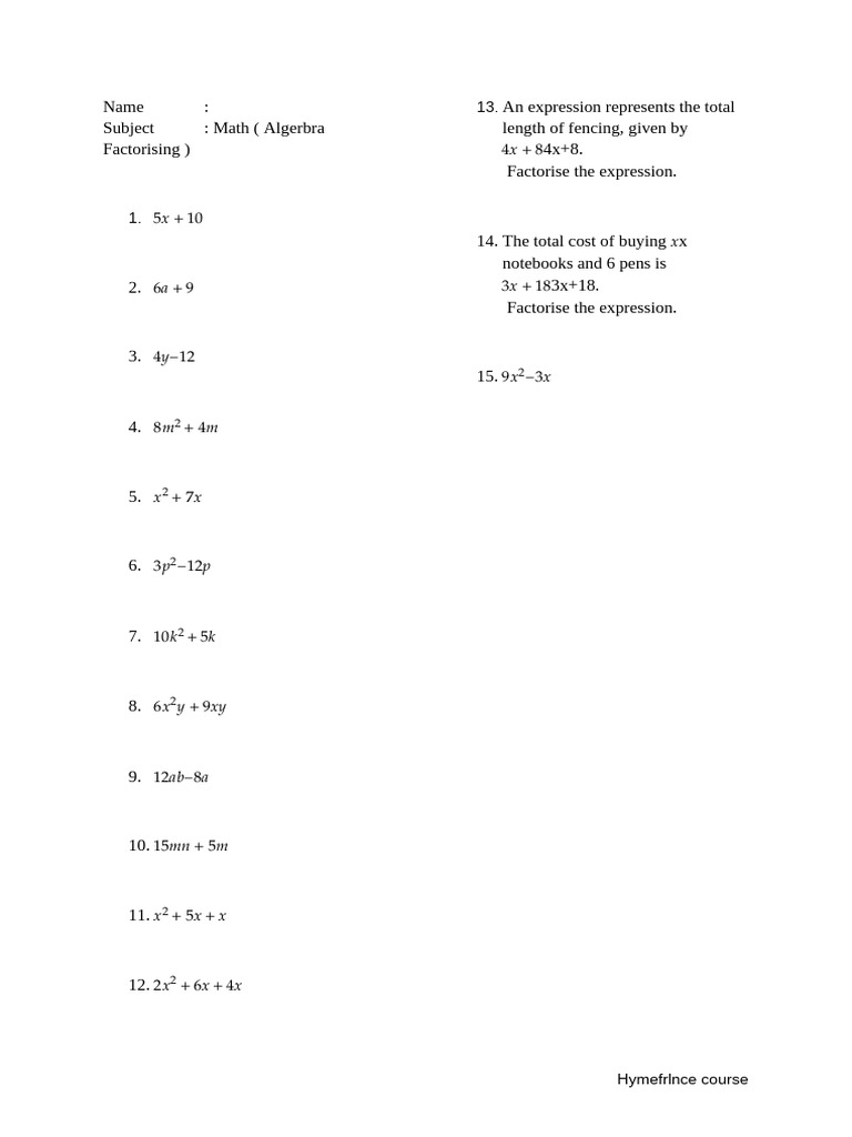 Math Algebra Factorising G7 Narada | PDF