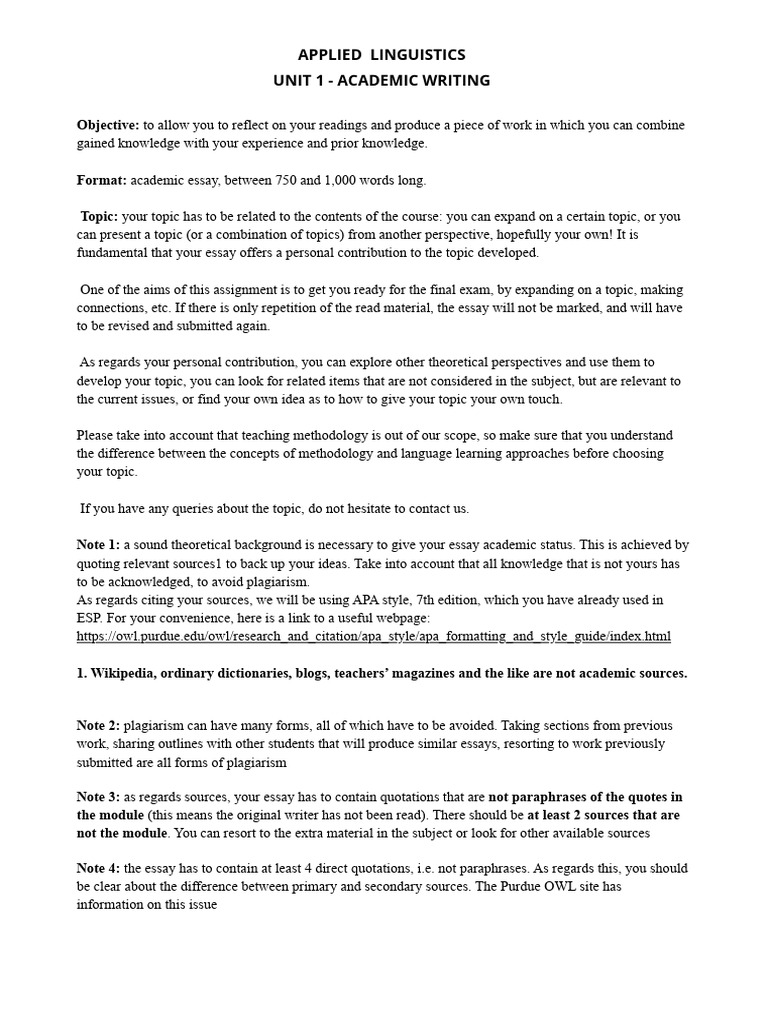 Applied Linguistics - Unit 1 - Academic Writing | PDF | Second Language ...