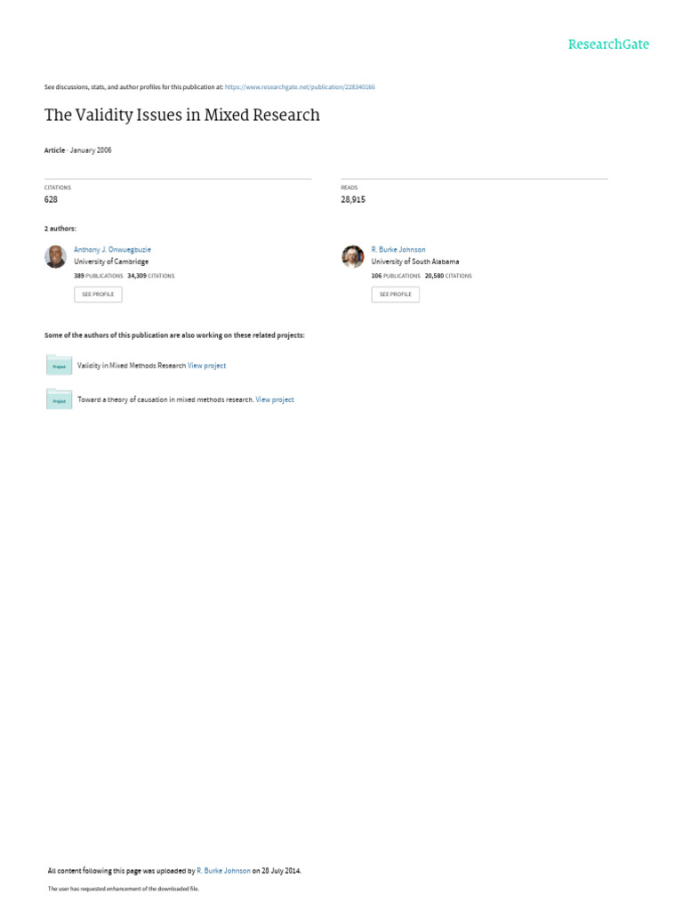 The Validity Issues in Mixed Research | PDF | Qualitative Research ...