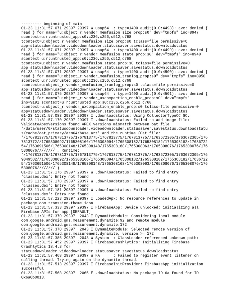 SS_logcat_1_23_11_31_57 | PDF | Computer Programming | Software