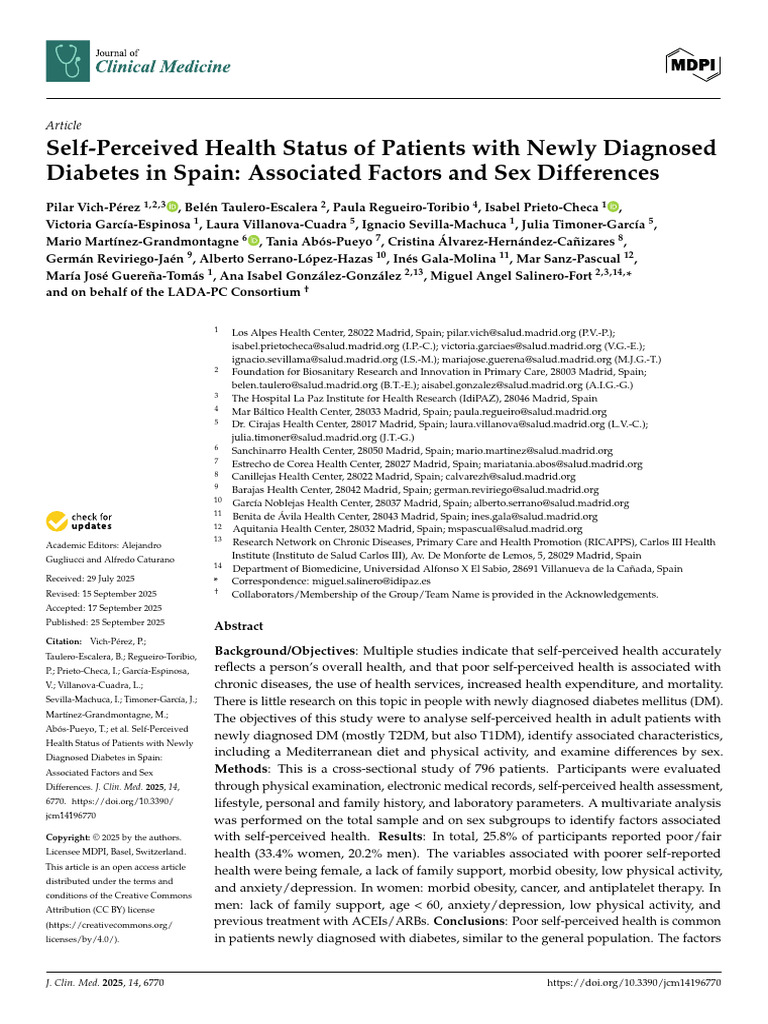 Self-Perceived Health Status of Patients With Newl | PDF | Human ...