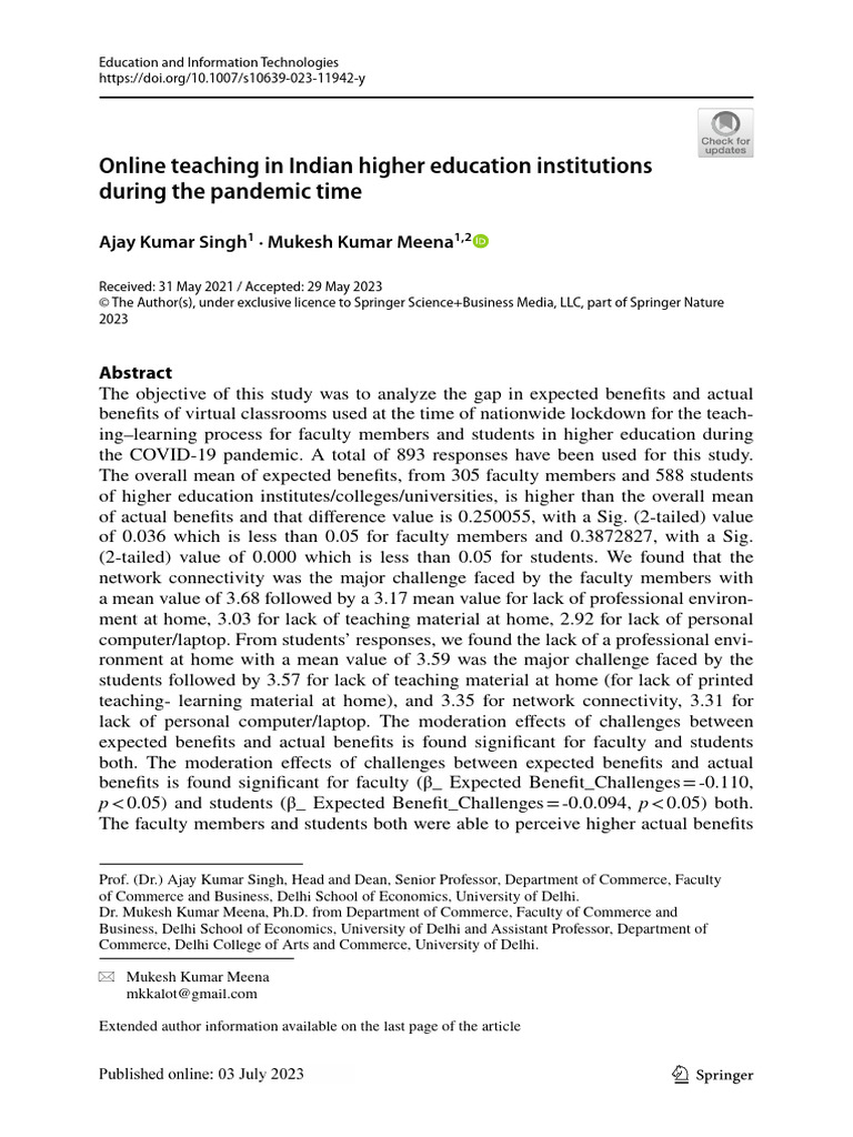 Online Teaching in Indian Higher Education Institutions During The ...