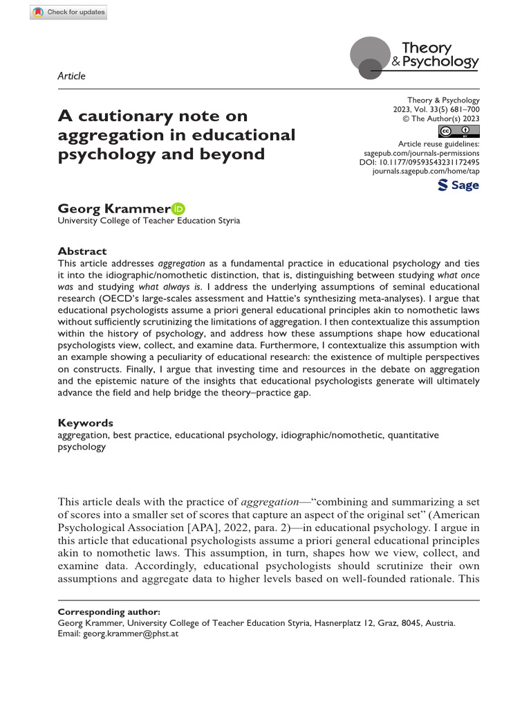 Krammer 2023 a Cautionary Note on Aggregation in Educational Psychology ...