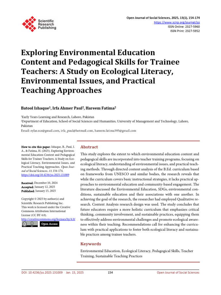 Exploring Environmental Education Content and Pedagogical Skills For ...