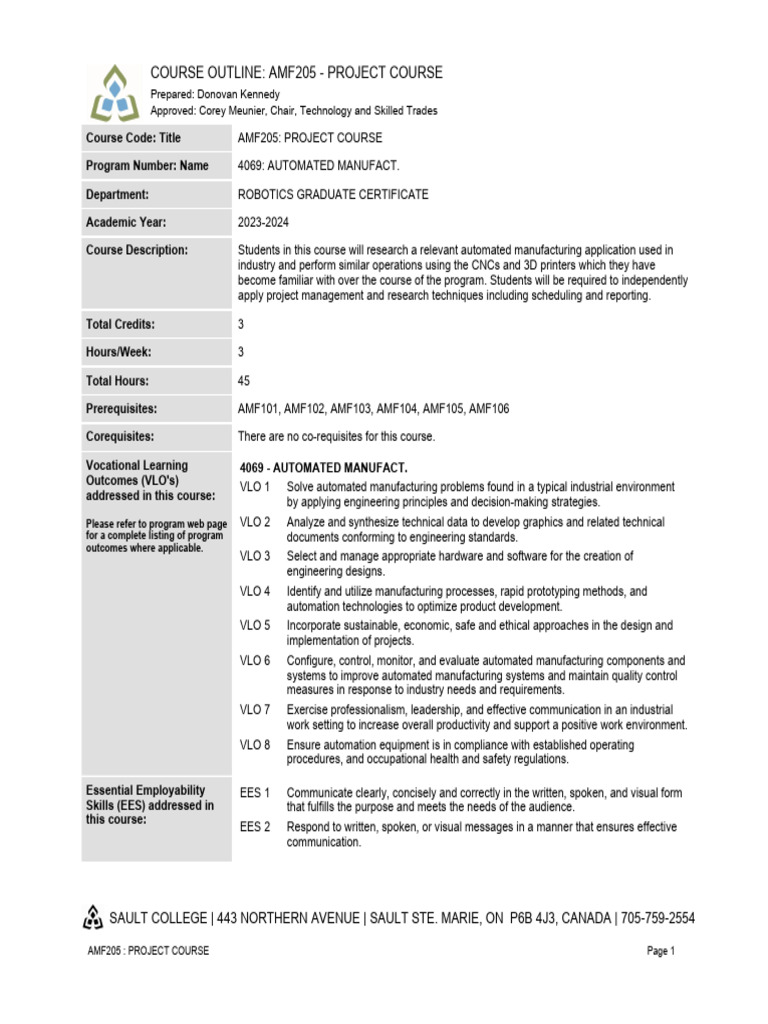 AMF205 Course Outline | PDF | Engineering | Project Management
