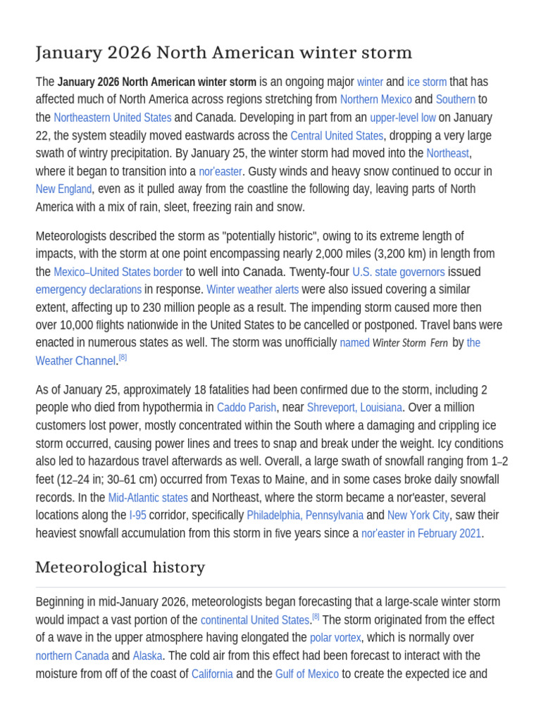 January 2026 North American Winter Storm - Wikipedia | PDF ...