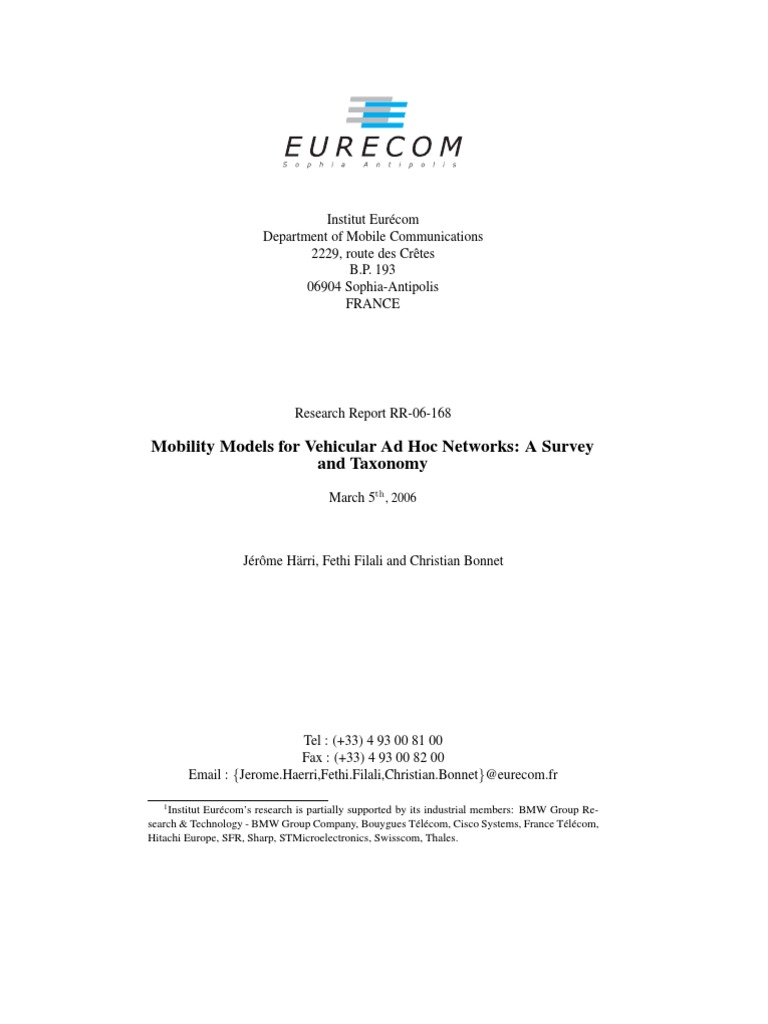 Mobility Models For Vehicular Ad Hoc Networks: A Survey and Taxonomy | PDF