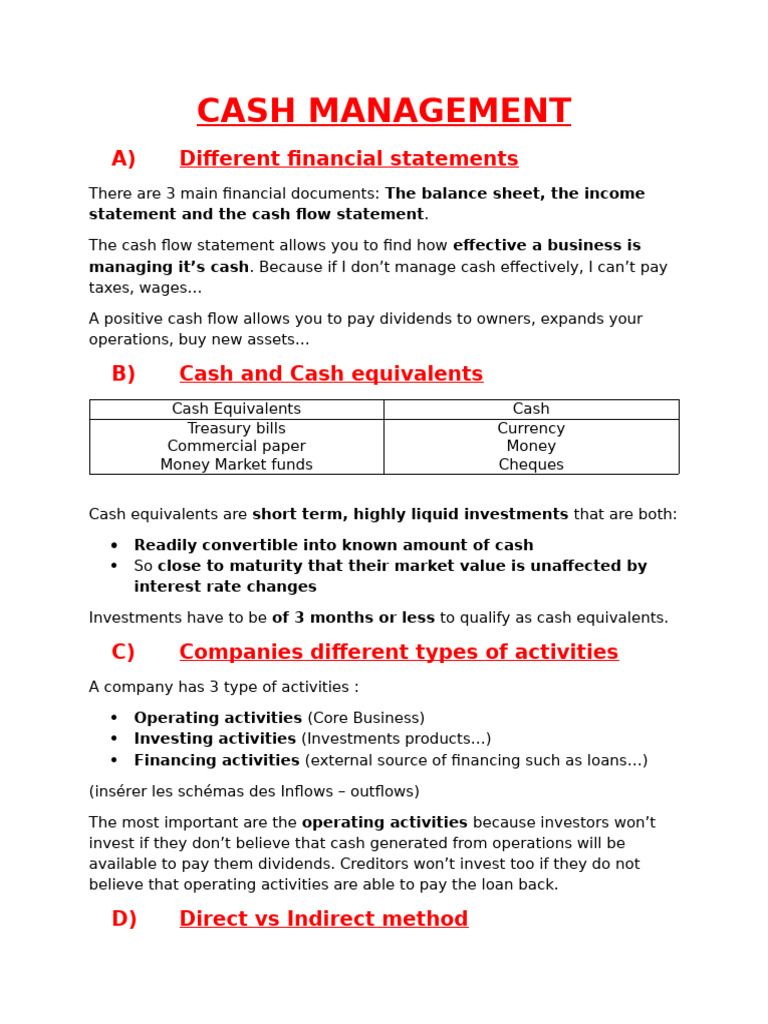 Cash Management | PDF | Cash Flow Statement | Expense