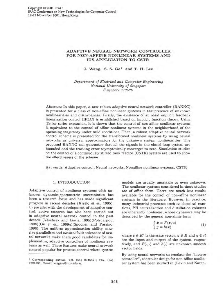 Adaptive Neural Network Controller For Non-Affine Nonlinear Systems and ...