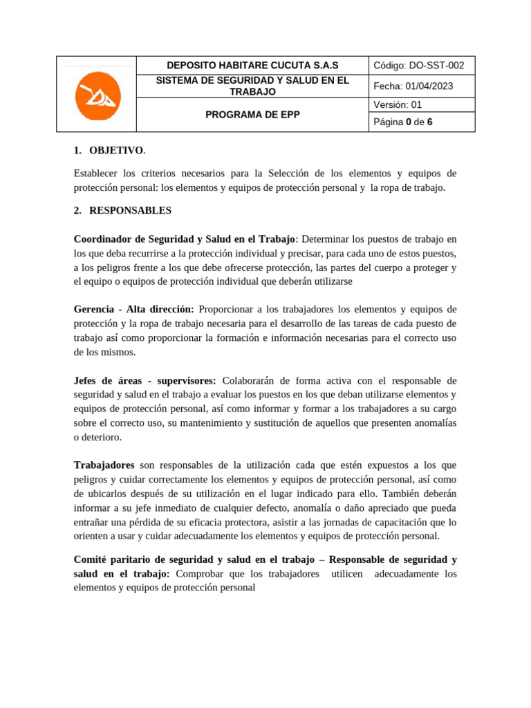 Programa de Epp | PDF | Riesgo