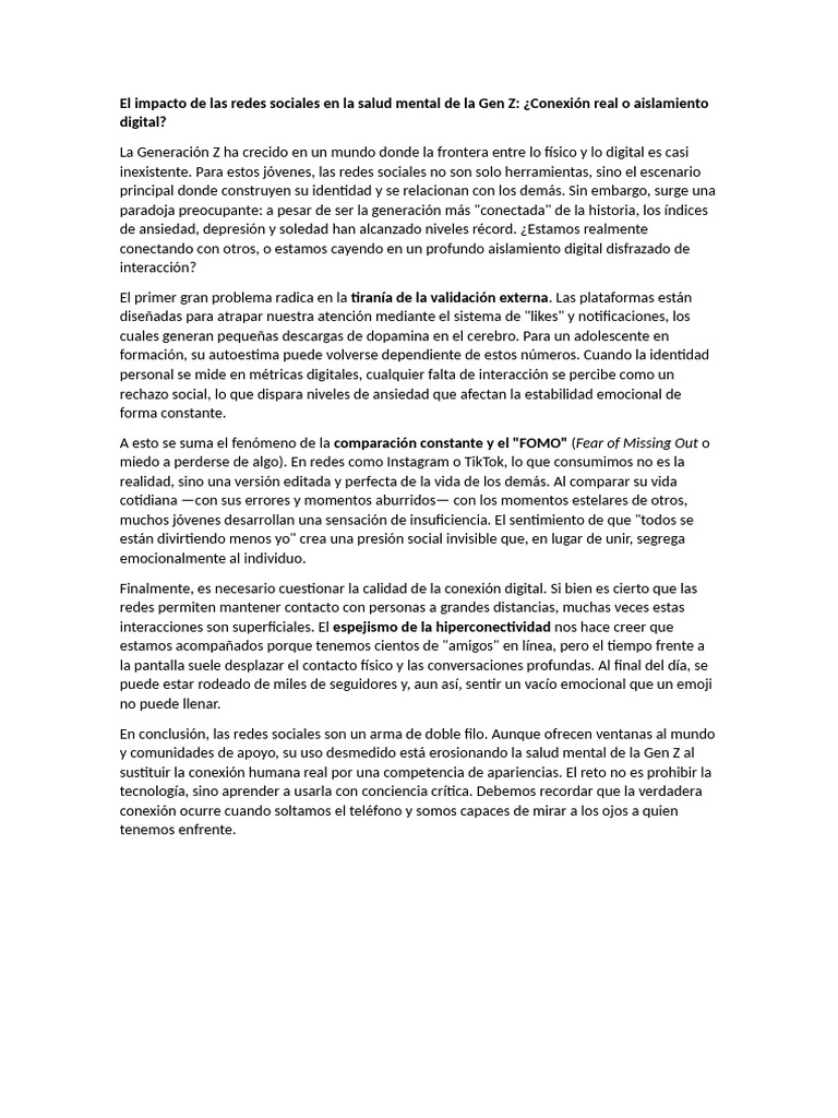 El Impacto de Las Redes Sociales en La Salud Mental de La Gen Z | PDF ...