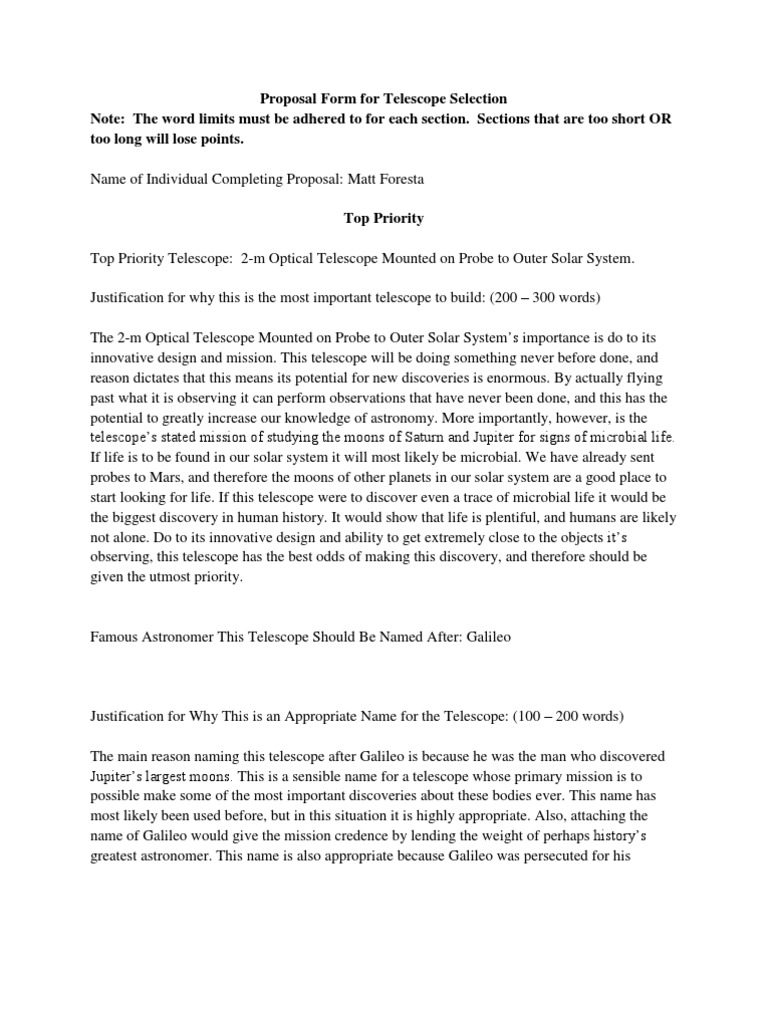 Proposal Form For Telescopes Project | PDF | Telescope ...