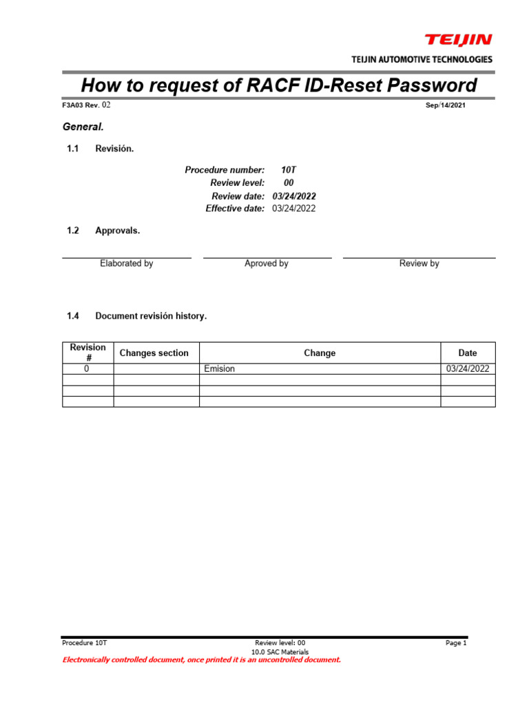 10T How To Request of RACF ID-Reset Password Rev 00 | PDF | Chess ...